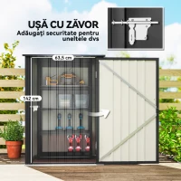 Outsunny Căsuță de Grădină 0.92m² din Oțel Zincat, Depozit pentru Unelte cu Ușă Blocabilă, Acoperiș Înclinat, 100x104x160 cm, Gri Închis(m-5)