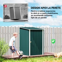 Outsunny Magazie de Grădină 0,92m² din Oțel Galvanizat, Depozit Unelte cu Ușă Blocabilă, Acoperiș Înclinat, 100x104x160 cm, Verde(m-6)