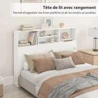 HOMCOM Tête de lit sur pied avec rangements, accessoire de lit 4 compartiments ouverts, 140 x 19 x 103,5 cm, blanc(m-4)
