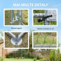 PawHut Țarc pentru Găini de 10,2 m² pentru 10-15 Găini cu Acoperiș Impermeabil, din Oțel și Țesătură, 3x3,4x1,9 m, Argintiu(m-5)