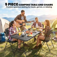 Outsunny 5 Piece 6ft Foldable Table and Chairs, Portable Picnic Table Set with 4 Chairs, Waterproof Top and Steel Frame, Black(m-4)