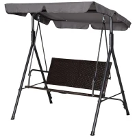 Outsunny Dondolo da Giardino 2 Posti con Tettuccio Regolabile, 140x110x151 cm, Marrone e Grigio(m-1)