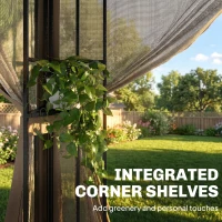 Outsunny 3 x 3.6 m Outdoor Garden Gazebo with Post Shelves, UPF50+ Patio Permanent Pavilion with Hook, Khaki(m-5)