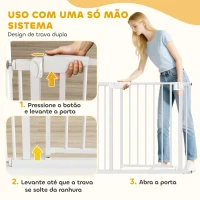 PawHut Barreira de Segurança para Crianças e Cães Largura 76-89 cm Bloqueio Duplo Fecho Automático Abertura em Dois Sentidos e Extensão de 7 cm Branco(m-6)