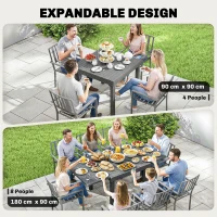 Outsunny Extending Garden Table for 4-8 People, Aluminium Outdoor Dining Table with Slatted Top, Dark Grey(m-4)