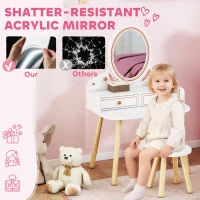 AIYAPLAY Dziecięcy Stolik do Makijażu Zestaw z Taboretem Lustrem Szufladami Drążkami na Ubrania dla 3-8 Lat 56 x 38 x 87,8 cm Biały(m-4)