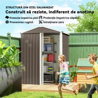 Outsunny Căsuță de Grădină din Oțel 1,1m² cu Ușă Culisantă Blocabilă, 136x87x179 cm, Maro(m-4)