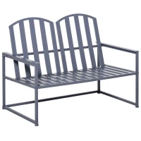 Outsunny Steel Patio Garden Bench Loveseats for Outdoors Park Yard Slatted Design Grey(m-13)