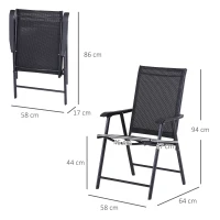 Outsunny Set 2 Scaune de Grădină Pliabile cu Cotiere, Scaune pentru Prânz în Exterior din Metal și Texteline, pentru Terasă, Balcon, Verandă, Exterior și Interior, 58x64x94cm, Negru(m-3)