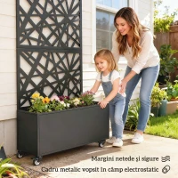 Outsunny Strat Înălțat pentru Grădină cu Roți și Grilaj, Ghiveci de Exterior cu Găuri de Drenaj din Metal, pentru Flori și Legume, pentru Grădină și Balcon, 90x30x160 cm, Negru(m-7)