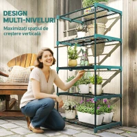 Outsunny Suport pentru Plante Vertical cu 5 Nivele din Oțel și Plastic, Suport Ghivece Interior și Exterior Grădină Balcon, 67x49x138 cm, Verde Închis(m-4)