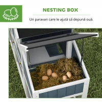 PawHut Cotet pentru gaini, Tarc din lemn pentru gaini,cu cuibar, tava glisanta, acoperis din bitum, retea de plantare, gri(m-10)