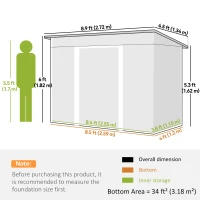 Outsunny Depozit de Grădină 3.18m² din Oțel Galvanizat cu Fante de Aerisire, Spațiu de Depozitare cu Uși Glisante Blocabile, Acoperiș Înclinat, Mănuși, 272x134x182 cm, Verde Închis(m-3)