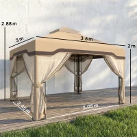 Outsunny 3 x 3.6 m Outdoor Garden Gazebo with Post Shelves, UPF50+ Patio Permanent Pavilion with Hook, Khaki(m-3)