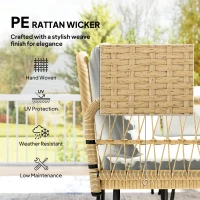 Outsunny 4-częściowy zestaw mebli ogrodowych z rattanu, zestaw z narożnikiem, sofą dwuosobową i stolikiem ze szkła, poduszki dla 5 osób(m-5)