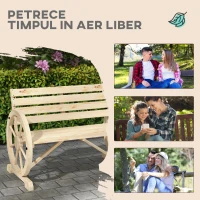 Outsunny Bancă de Grădină cu 2 Locuri, din Lamele cu Mânere în Formă de Roată de Căruță, din Lemn, 105,5x56x79 cm, Culoare Lemn(m-7)
