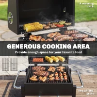 Outsunny Grill na węgiel drzewny ze stali przenośny BBQ Smoker z pokrywą regulowanymi otworami wentylacyjnymi dwupoziomowy pojemnik na węgiel termometr(m-5)