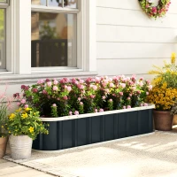 Outsunny Pat de Grădină Ridicat pentru Exterior cu Bază Deschisă, Mănuși, Margini Pliate, Jardinieră din Oțel Galvanizat, pentru Plante, Flori, Legume, Balcon Grădină, 136x52x31 cm, Gri Închis(m-2)