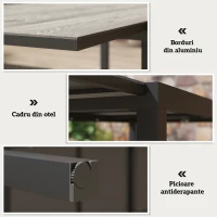 Outsunny Masă de Grădină Extensibilă de 160-240 cm pentru 6-8 Persoane Rectangulară din Oțel și Aluminiu, Efect Lemn(m-5)