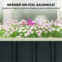 Outsunny Pat de Grădină Ridicat pentru Exterior cu Bază Deschisă, Mănuși, Margini Pliate, Jardinieră din Oțel Galvanizat, pentru Plante, Flori, Legume, Balcon Grădină, 136x52x31 cm, Gri Închis(m-6)