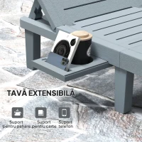 Outsunny Set de 2 șezlonguri, șezlonguri cu tăvi retractabile, înclinabile, suprafață efect lemn, 62 x 158 x 88 cm, gri(m-5)