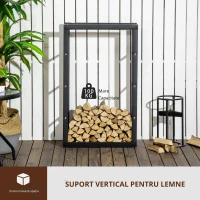 HOMCOM Suport pentru lemn pentru casa si gradina din fier negru(m-6)