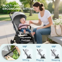 AIYAPLAY Foldable Baby Stroller with Adjustable Seat, 5-Point Harness, Canopy, Basket, 6.3kg Lightweight & Compact, Light Grey(m-4)