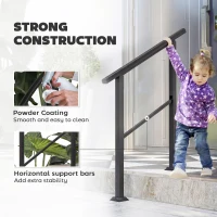 Outsunny Poręcz schodowa dla 2-3 stopni, 94 cm, regulacja kąta, wewnętrzne i zewnętrzne metalowe czarne(m-5)