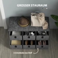 HOMCOM Gepolsterte Schuhbank, 6 Schuhfächer, MDF-Rahmen, Leinenoptik, Grau(m-5)