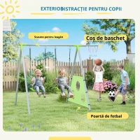 AIYAPLAY Leagăn de Grădină 3 în 1 pentru Copii 3-8 Ani cu Coș de Baschet și Poartă de Fotbal, 238x180x182 cm, Verde(m-5)