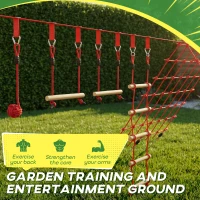 AIYAPLAY Ninja Line Set Slackline 10 m para niños con anillas, columpio, escalera de cuerda, red de escalada para 3-6 años 1000x300x180 cm Rojo(m-4)