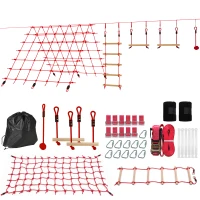 AIYAPLAY Ninja Line Set Slackline 10 m para niños con anillas, columpio, escalera de cuerda, red de escalada para 3-6 años 1000x300x180 cm Rojo(m-1)