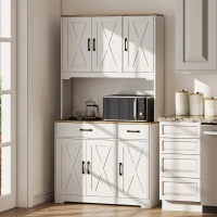 HOMCOM Buffet haut cuisine armoire de cuisine avec 6 portes 2 tiroirs plan de travail étagères réglables 94x39,5x175,2cm blanc(m-10)