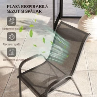 Outsunny Set de 2 Scaune de Exterior pentru Prânz, Scaune Suprapozabile cu Spătar Înalt, Plasă Respirabilă pentru Grădină sau Terasă, Negru(m-5)