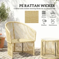 Outsunny Zestaw bistro z rattanu, 3-częściowy zestaw mebli ogrodowych z okrągłym stołem, krzesłami i poduszkami, kremowy(m-5)