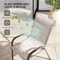 Outsunny Set 4 Scaune de Grădină Stivuibile cu Brațe Curbate, din Oțel și Material Respirabil, 54x71x93 cm, Gri(m-5)