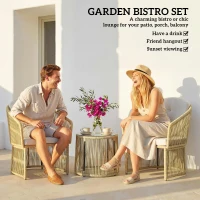 Outsunny Zestaw bistro z rattanu, 3-częściowy zestaw mebli ogrodowych z okrągłym stołem, krzesłami i poduszkami, kremowy(m-4)