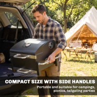 Outsunny Grill na węgiel drzewny ze stali przenośny BBQ Smoker z pokrywą regulowanymi otworami wentylacyjnymi dwupoziomowy pojemnik na węgiel termometr(m-4)