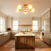 HOMCOM Plafonnier lustre moderne, luminaire plafonnier à 5 lumières avec culot G9, montage semi-affleurant, doré et blanc(m-8)