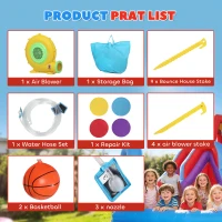 AIYAPLAY Castelo Insuflável Aquático com Insuflador 550W Escorrega Parede de Escalada Piscina Aro de Basquetebol Baliza de Futebol(m-4)