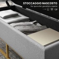 HOMCOM Panca Contenitore 2 in 1 con Seduta Trapuntata e Piedi in Acciaio, 110 x 44 x 48 cm, Grigio e Dorato(m-4)