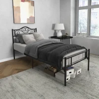 HOMCOM Eenpersoonsbedframe van staal met geïntegreerde latten, hoofdeinde en voeteneinde, 90x200cm(m-10)