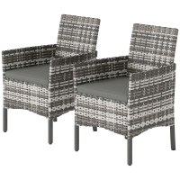 Outsunny Lot de 2 fauteuils de jardin en résine tressée, chaises de jardin extérieures avec coussins et dossier haut, gris