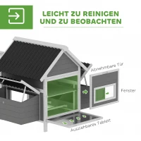 PawHut Großer Hühnerstall für 7-10 Hühner, Sitzstangen, Schaukel, Fenster, Nistkästen, Maschendraht, Grau(m-7)