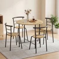 HOMCOM Set masă de dining rotundă cu 4 scaune compacte din lemn și metal, stil industrial(m-9)