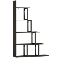 HOMCOM Estantería biblioteca separador de ambientes estilo industrial en escalera 5 baldas 102 x 30 x 160 cm color negro(m-1)