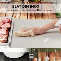 Outsunny Cărucior pentru Barbecue cu Dulap, Raft Deschis și Masă Laterală, din Oțel Inoxidabil, 116x50x93 cm, Negru(m-7)