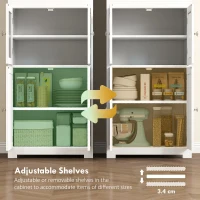 HOMCOM Freestanding Kitchen Cupboard, 4-Door Storage Cabinet with Adjustable Shelf and Glass Doors for Dining Room, Living Room, White(m-6)