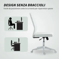 HOMCOM Sedia da Ufficio Ergonomica e Regolabile con Schienale Ricurvo, in Pelle PU e Acciaio, 58x53x97-107 cm, Bianco(m-6)