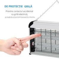 Outsunny Lampa pentru Insecte Electrica 30W pentru Exterior si Interior de 60m² Argintie, Neagră(m-4)